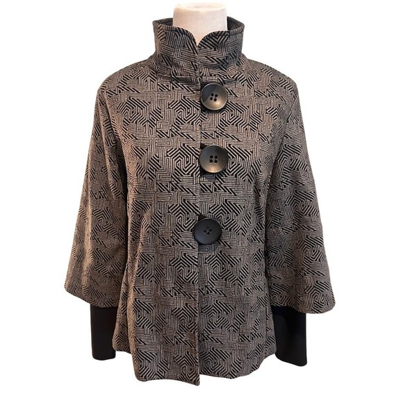 Joseph Ribikoff Jackets & Blazers - Joseph Ribikoff Grey Black Geometric Jacquard Funnel Neck Swing Jacket Size 12